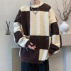 Sfc4921cc1e7f4c6f9d7595e597280e6c7.jpg Plaid Sweater Men Spring and Autumn New Splicing Pullovers O-Neck Fashion Loose Minimalist Casual Long-sleeved Knitted Tops