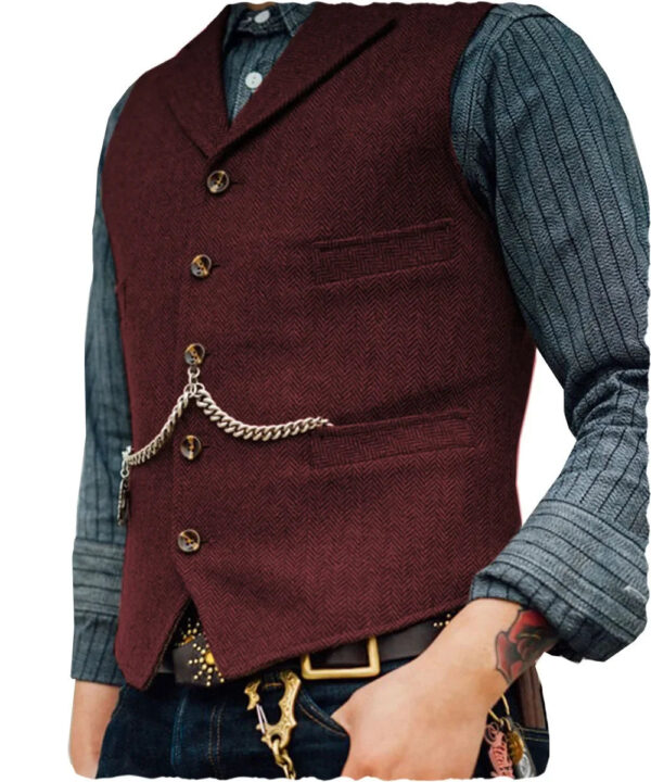 Sfc76bea13d65463fa85582322df6cf99s.jpg Wool Tweed Men's Suits Vest for Groomsmen Wedding Lapel Casual Slim Business Vests Sleeveless Waistcoat Male Gilet Homme Vests