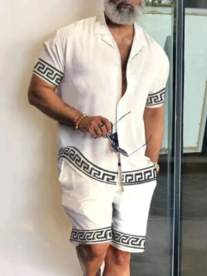 Sfd8e97efcabe48a7a16fe6318b40a0396.jpg 2024 Summer Men's Temperament Shirt Set Men's Hawaii Vacation Short Sleeve Top Drawstring Shorts 2 Pcs Boutique Party Dresses