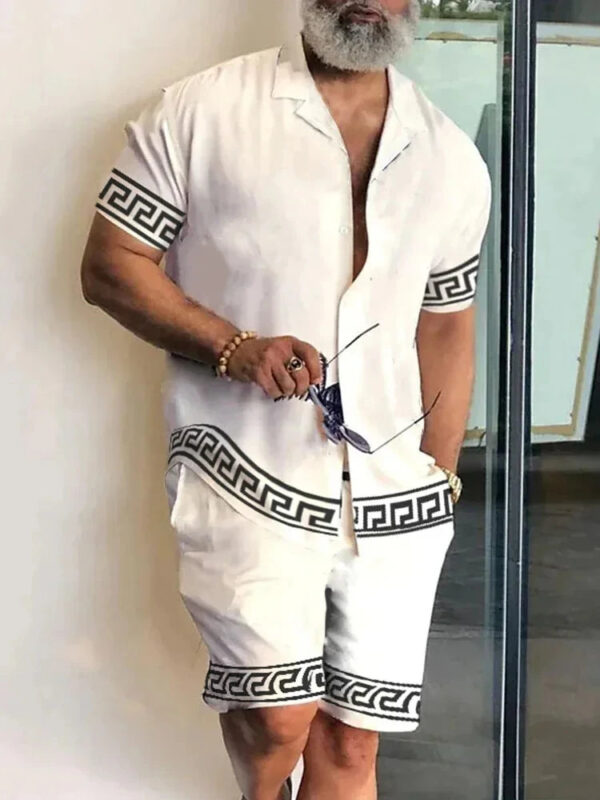 Sfd8e97efcabe48a7a16fe6318b40a0396.jpg 2024 Summer Men's Temperament Shirt Set Men's Hawaii Vacation Short Sleeve Top Drawstring Shorts 2 Pcs Boutique Party Dresses