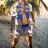 Sfe49cbb6ba284b6aa972a1b14f75cd5bl.jpg 2024 Summer Men's Fashion Leopard Print Short Sleeve Shirt And Shorts Set Beach Style T Shirt Breathable Shorts Two Piece Set