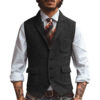 Men Vest Brown Herringbone Business Waistcoat Jacket Casual Slim For Wedding Groom Banquet Gilet Vest