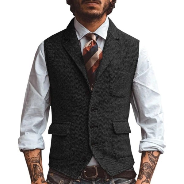 Men Vest Brown Herringbone Business Waistcoat Jacket Casual Slim For Wedding Groom Banquet Gilet Vest