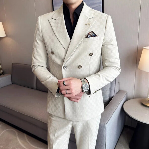 Sfeef9d696fdf494eab7fc424653e5386x.jpg (Jacket+Pants)Luxury Checkered Double Breasted Suit 2 Pieces Fashion Business Slim Fit Social Formal Suit Evening Dress 5XL-M