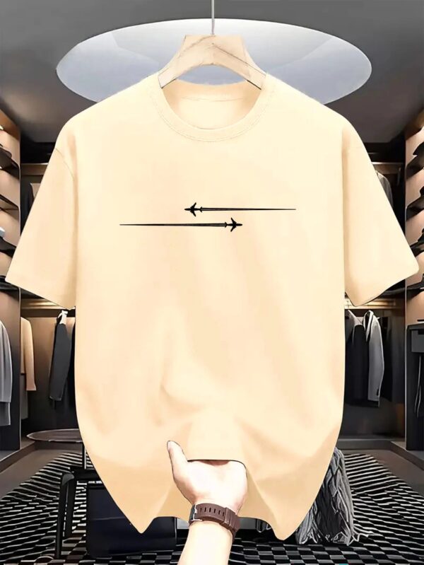 Sfefe7762070a41419a8b14b51e3b7169N.jpg Summer Men's 100% Cotton Casual Loose Large Creative Airplane Pattern Printed Comfortable Sports Round Neck Short Sleeve T-shirt
