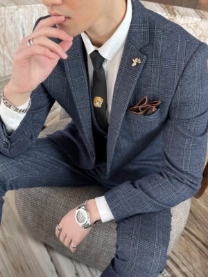 Sff50dee5663e4ff38b92db9c5b5e75f23.jpg British Korean Style High Quality Modified Plaid Three-Piece Suit for Men - Stylish Business Casual Suit Vest And Trousers Set