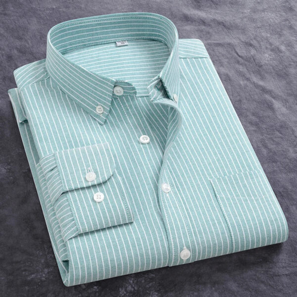 Sff596b8a0496456fbca0c1cd6619f5beD.jpg Classic Men's Dress Shirt Spring Long Sleeve 100% Pure Cotton Solid Color Oxford Striped Soft Business Regular Fit Social Blouse