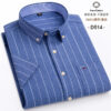 Sff8f7f4acbaf4ad7a8a7862fa0ee0b2aK.jpg Fashionable Men's Shirt Short Sleeve 100% Cotton Oxford Stripe Plaid Formal Men's Casual Social Shirt Available in Large Sizes