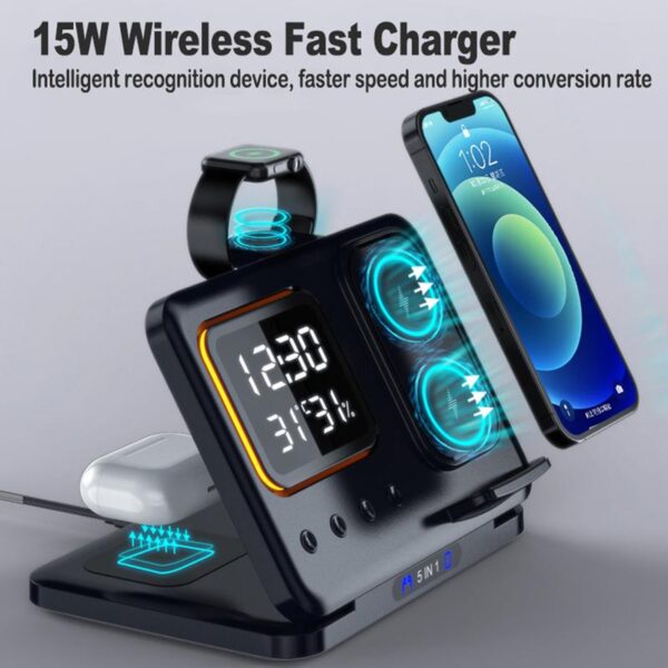 15W Wireless Chargers Stand 5 In1 LED Digital Alarm Clock Fast Charging 15W Wireless Chargers Stand 5 In1 LED Digital Alarm Clock Fast Charging