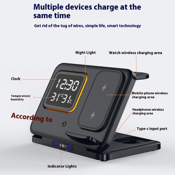 15W Wireless Chargers Stand 5 In1 LED Digital Alarm Clock Fast Charging 15W Wireless Chargers Stand 5 In1 LED Digital Alarm Clock Fast Charging