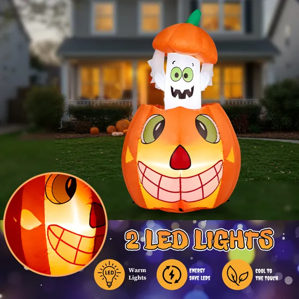 2.8 FT Halloween Inflatables Animated Pumpkin Ghost Outdoor Decorations 2.8 FT Halloween Inflatables Animated Pumpkin Ghost Outdoor Decorations