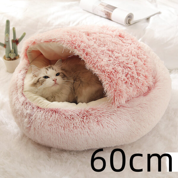 2 in 1 Dog and Cat Bed Pet Winter Round Plush Warm House Soft Long Pets