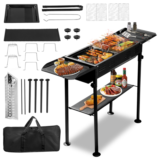 20.3x33x69.8cm Rectangular Black Iron Barbecue Grill