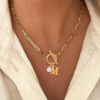 26 English Letter Necklace Stainless Steel Clip Chain Imitation Pearl