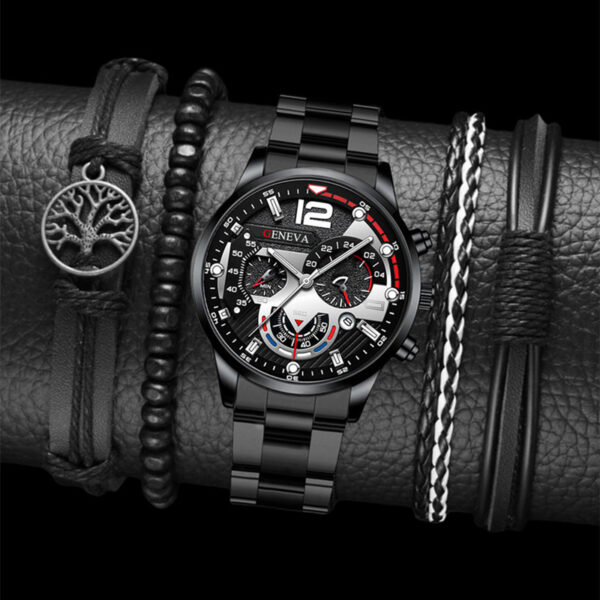 2pcs Men's Popular Steel Strip Fashion Business Three Eye Quartz Watch 2pcs Men's Popular Steel Strip Fashion Business Three Eye Quartz Watch
