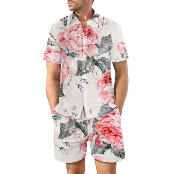 2Pcs Printed Beach Shirt Summer Suit Loose Lapel Button Top 2Pcs Printed Beach Shirt Summer Suit Loose Lapel Button Top