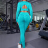2pcs Sports Suits Long Sleeve Hollow Design Tops and Butt Lifting High 2pcs Sports Suits Long Sleeve Hollow Design Tops and Butt Lifting High