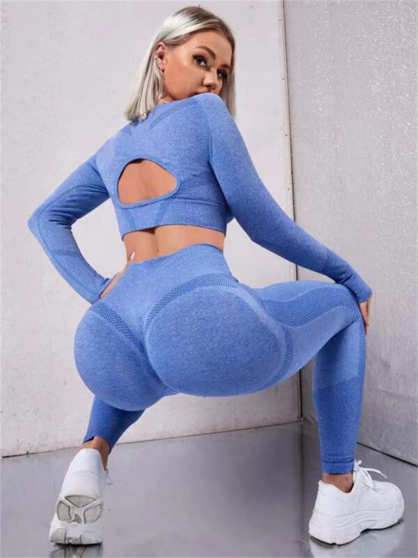 2pcs Sports Suits Long Sleeve Hollow Design Tops and Butt Lifting High 2pcs Sports Suits Long Sleeve Hollow Design Tops and Butt Lifting High