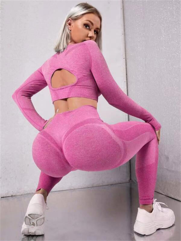 2pcs Sports Suits Long Sleeve Hollow Design Tops and Butt Lifting High 2pcs Sports Suits Long Sleeve Hollow Design Tops and Butt Lifting High