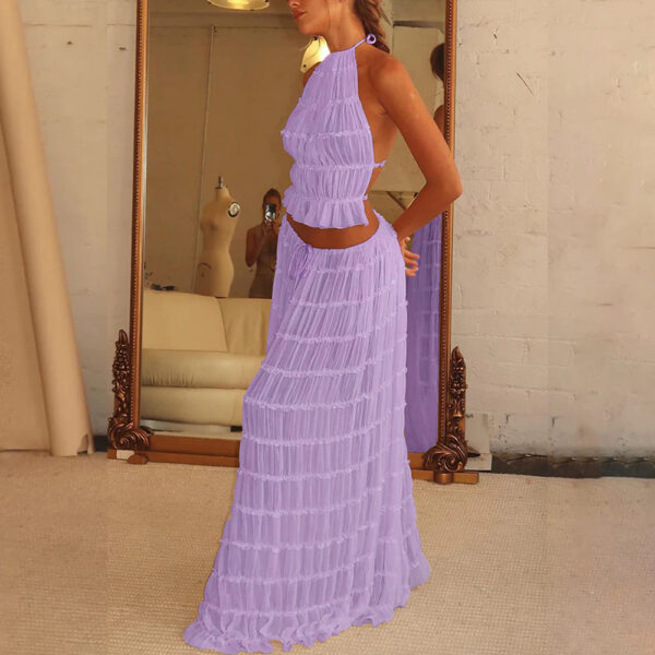 2pcs Women's Dress Suit Sexy Sleeveless Backless Cropped Halter Top 2pcs Women's Dress Suit Sexy Sleeveless Backless Cropped Halter Top