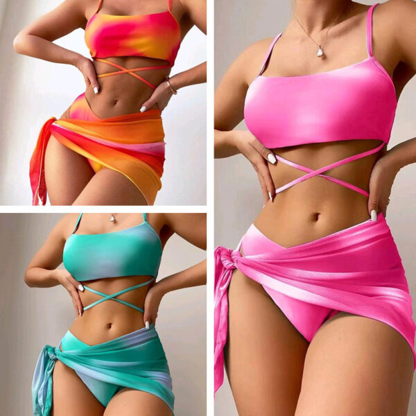 3pcs Tie Dye Print Bikini with Short Skirt Summer Beach Sexy Swimwear