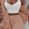 3pcs Womens Clothing Long Sleeve Crop Tank Top and Drawstring Shorts 3pcs Womens Clothing Long Sleeve Crop Tank Top and Drawstring Shorts