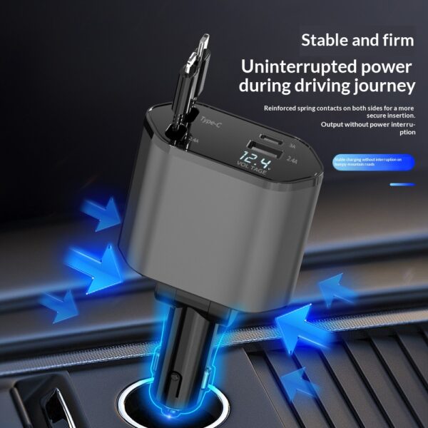 4 in 1 Retractable Car Charger Fast Phone 120W with USB Type C Cable 4 in 1 Retractable Car Charger Fast Phone 120W with USB Type C Cable