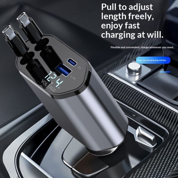 4 in 1 Retractable Car Charger Fast Phone 120W with USB Type C Cable