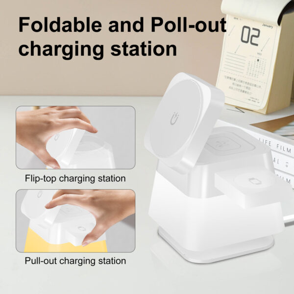 4 in 1 Rotatable Colorful Lighting Wireless Charger Stand for Phone 15 4 in 1 Rotatable Colorful Lighting Wireless Charger Stand for Phone 15