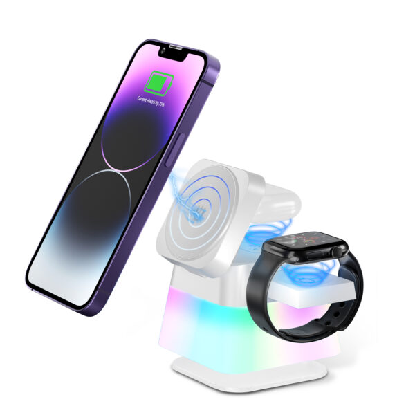 4 in 1 Rotatable Colorful Lighting Wireless Charger Stand for Phone 15 4 in 1 Rotatable Colorful Lighting Wireless Charger Stand for Phone 15