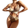 Bikini Patchwork Swimwear Ribbed Women's Swimsuit Knot Back Beachwear Bikini Patchwork Swimwear Ribbed Women's Swimsuit Knot Back Beachwear