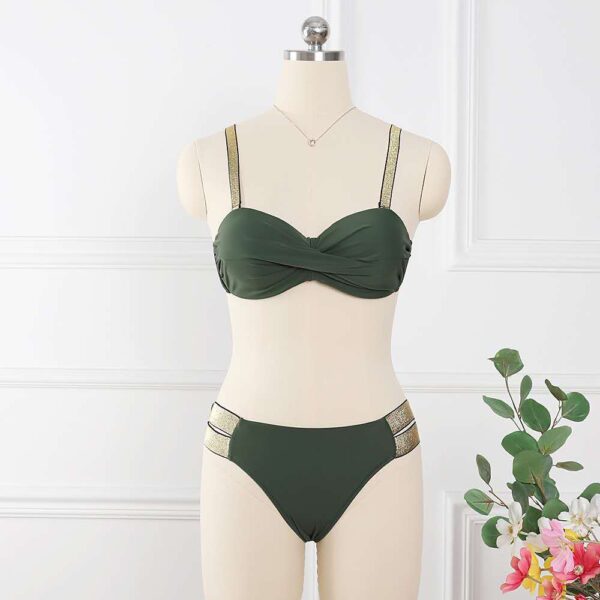 Bikini Sets Solid Color Swimsuit Sexy Mid-waist Bandeau Gather Cup Bikini Sets Solid Color Swimsuit Sexy Mid-waist Bandeau Gather Cup