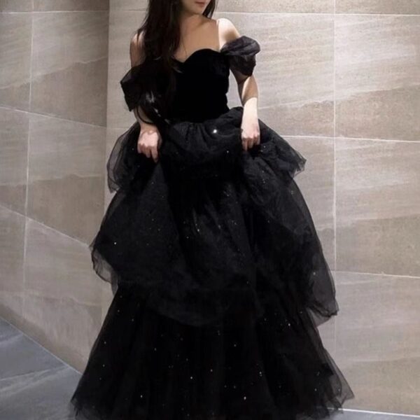 Black Evening Dress Light Luxury Minority French Style Pettiskirt Black Evening Dress Light Luxury Minority French Style Pettiskirt