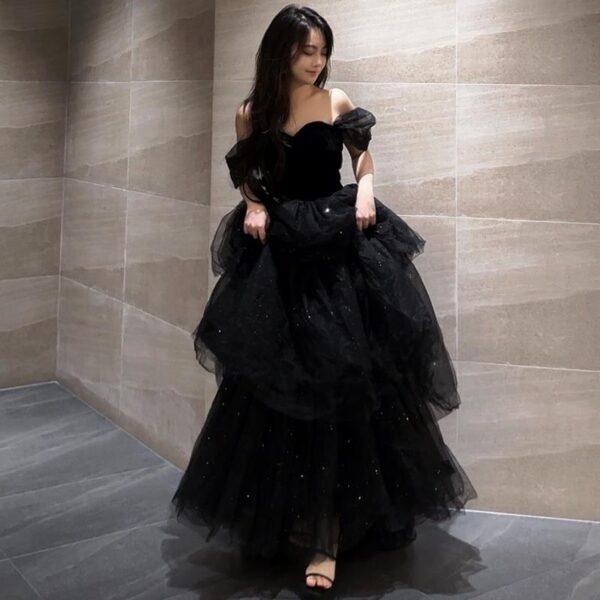 Black Evening Dress Light Luxury Minority French Style Pettiskirt Black Evening Dress Light Luxury Minority French Style Pettiskirt
