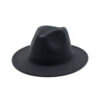 Black Minimalist Woolen Flat Brimmed Jazz Hat with Large Brim