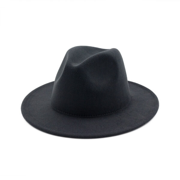 Black Minimalist Woolen Flat Brimmed Jazz Hat with Large Brim