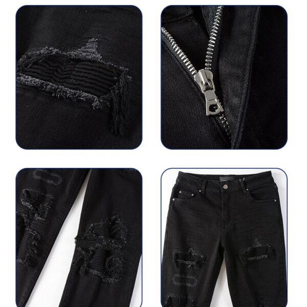Black Patch Pleated Jeans for Men Black Patch Pleated Jeans for Men