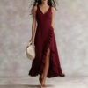 Bohemian V-neck Sleeveless Dress Ruffled Split Maxi Skirt Beach Bohemian V-neck Sleeveless Dress Ruffled Split Maxi Skirt Beach