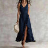 Bohemian V-neck Sleeveless Dress Ruffled Split Maxi Skirt Beach Bohemian V-neck Sleeveless Dress Ruffled Split Maxi Skirt Beach