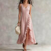Bohemian V-neck Sleeveless Dress Ruffled Split Maxi Skirt Beach Bohemian V-neck Sleeveless Dress Ruffled Split Maxi Skirt Beach