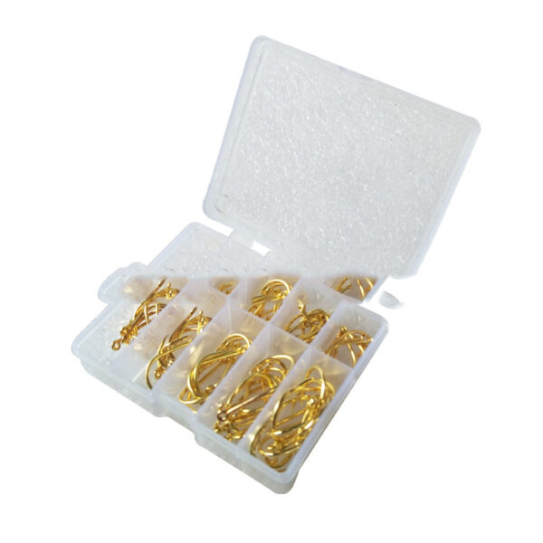 Boxed Fish Hook 100 Pieces of Tube with Ise Ni 3-12 Barbed Holed Gold