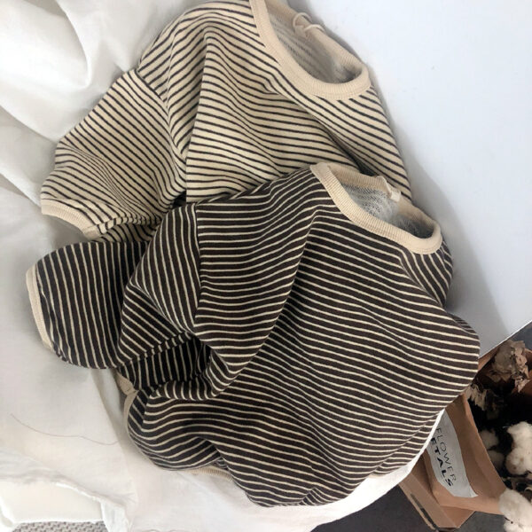 Boys and Girls T-shirts with Striped Round Neck Inner Bottoming Shirt