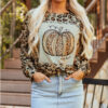 Brown Bleached Halloween Pumpkin Leopard Print Sweatshirt