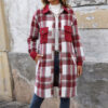 Brushed Plaid Long Coat with Pockets Fashion Winter Jacket Outwear