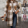 Brushed Plaid Long Coat with Pockets Fashion Winter Jacket Outwear