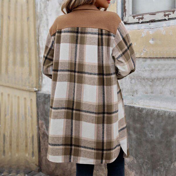 Brushed Plaid Long Coat with Pockets Fashion Winter Jacket Outwear