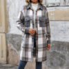 Brushed Plaid Long Coat with Pockets Fashion Winter Jacket Outwear