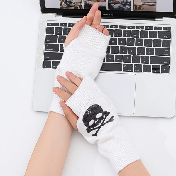 Candy Color Fluorescent Knit Short Solid Skull Halloween Gloves Arm