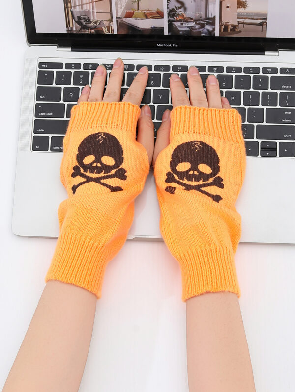 Candy Color Fluorescent Knit Short Solid Skull Halloween Gloves Arm