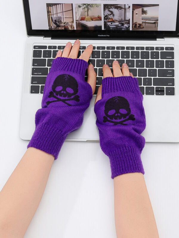Candy Color Fluorescent Knit Short Solid Skull Halloween Gloves Arm